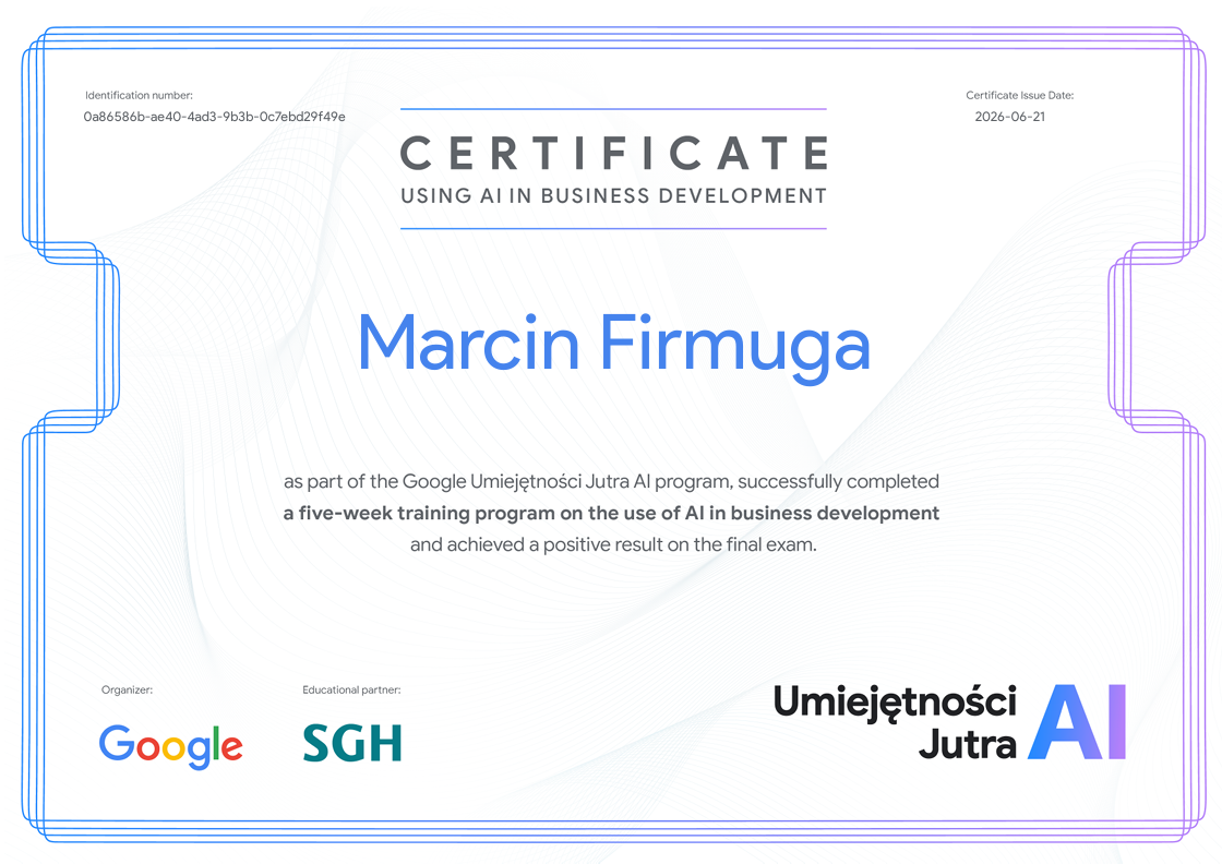 Certyfikat Google Skills of Tomorrow 3.0 AI