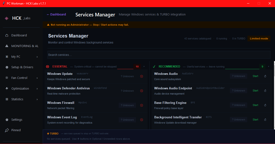 Services Manager – zarządzanie usługami Windows, tryby Gaming/Work/Economy