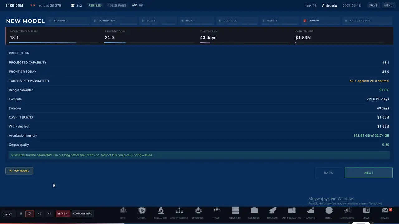 Kreator modelu w Scaling Laws porównuje planowany trening z najlepszym modelem na rynku