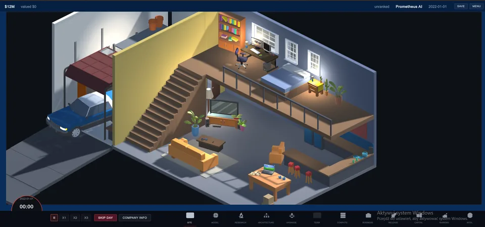 Scaling Laws starter home with a small office, living room, upstairs bedroom, garage and car